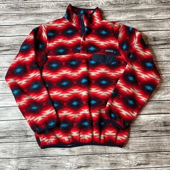 Patagonia Synchilla Quarter Snap-T Wild Desert Red Aztec Fleece XS Extra Small - Picture 1 of 11